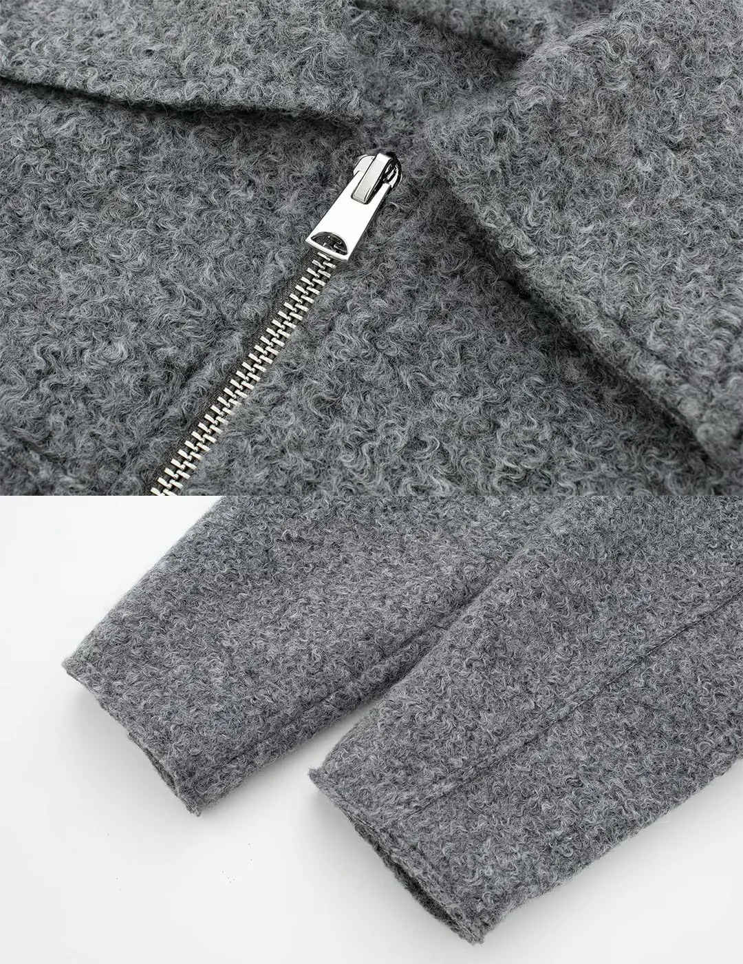 Womens Wool Blend Coat Lapel Zip Up Cropped Bomber Jacket Casual Pea Coat Outerwear with Pockets
