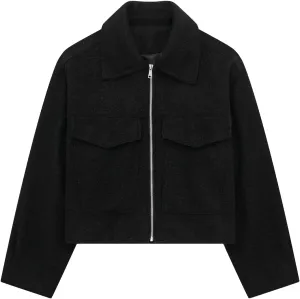Womens Wool Blend Coat Lapel Zip Up Cropped Bomber Jacket Casual Pea Coat Outerwear with Pockets