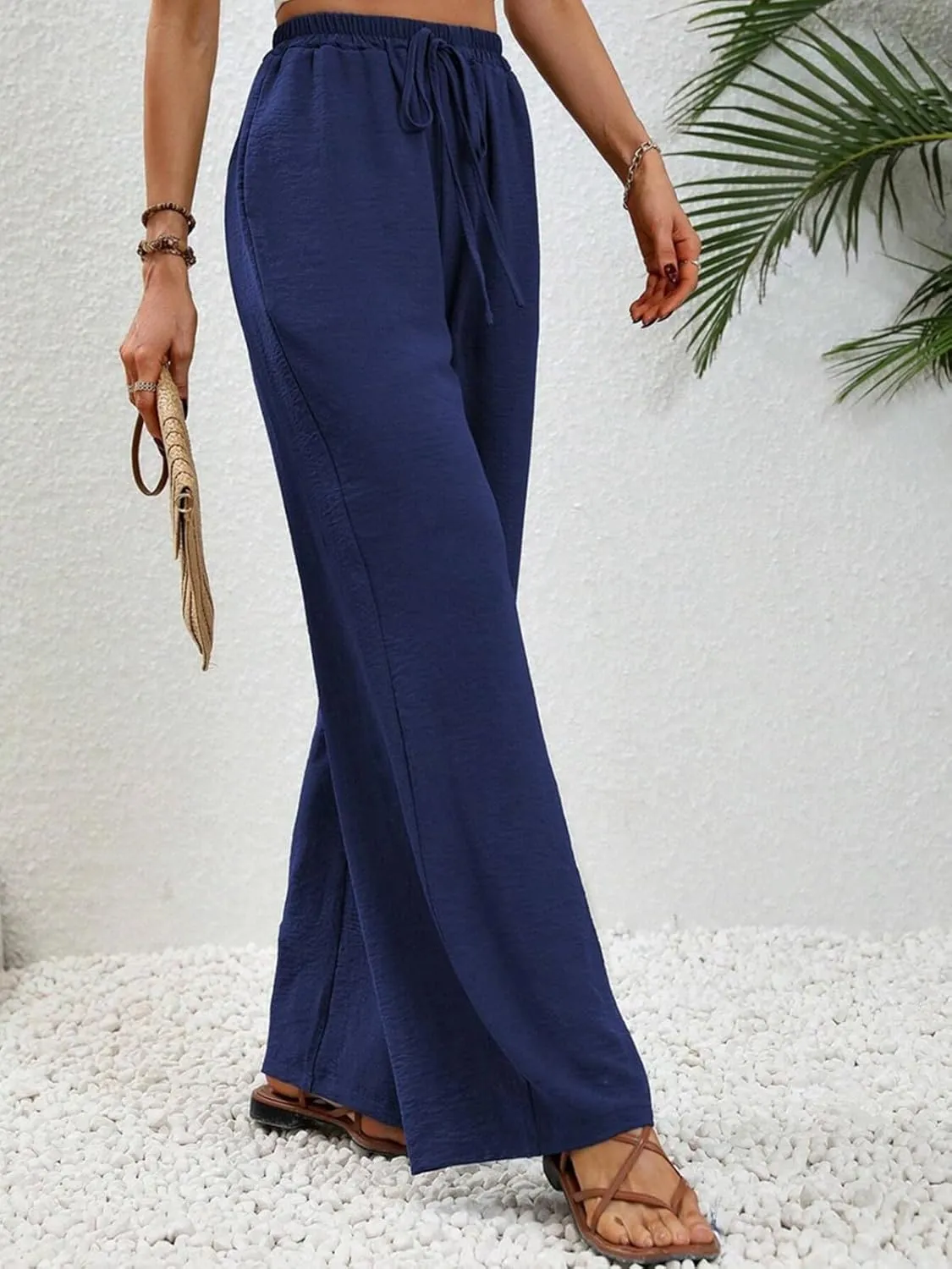 WOWULOVELY Women's High Waisted Wide Leg Long Pants Palazzo Casual Trousers with Pockets
