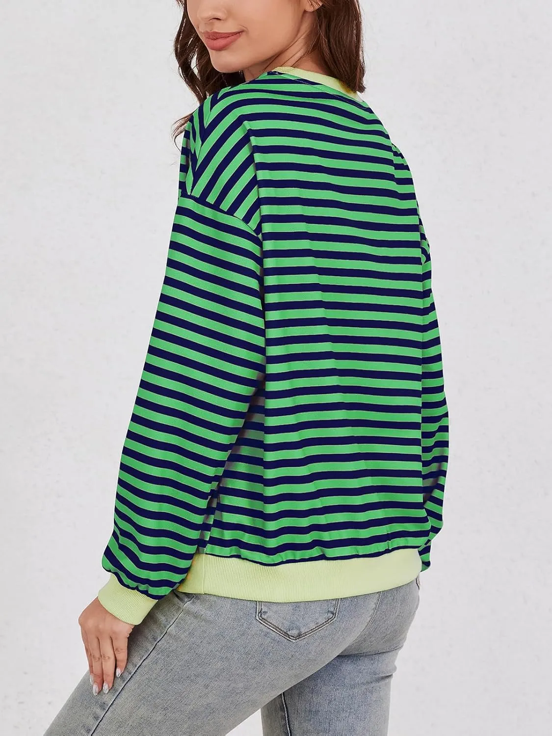 YATHON Womens Striped Sweatshirt Casual Long Sleeve Color Block Crew Neck Loose Pull Over Y2K Fall Tops with Pockets