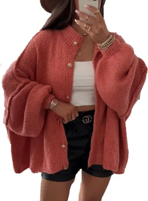 Yuemengxuan Women Oversized Cardigan Sweater Knit Button Fall Outfits Batwing Sleeve Sweaters Jackets Fashion Trendy Clothes