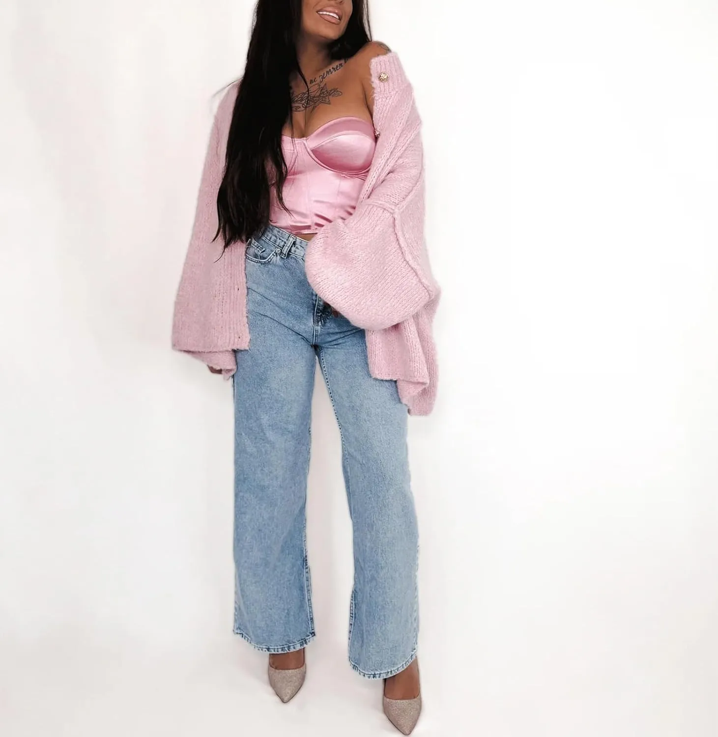Yuemengxuan Women Oversized Cardigan Sweater Knit Button Fall Outfits Batwing Sleeve Sweaters Jackets Fashion Trendy Clothes