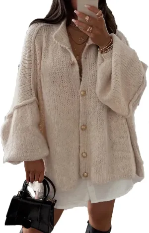 Yuemengxuan Women Oversized Cardigan Sweater Knit Button Fall Outfits Batwing Sleeve Sweaters Jackets Fashion Trendy Clothes