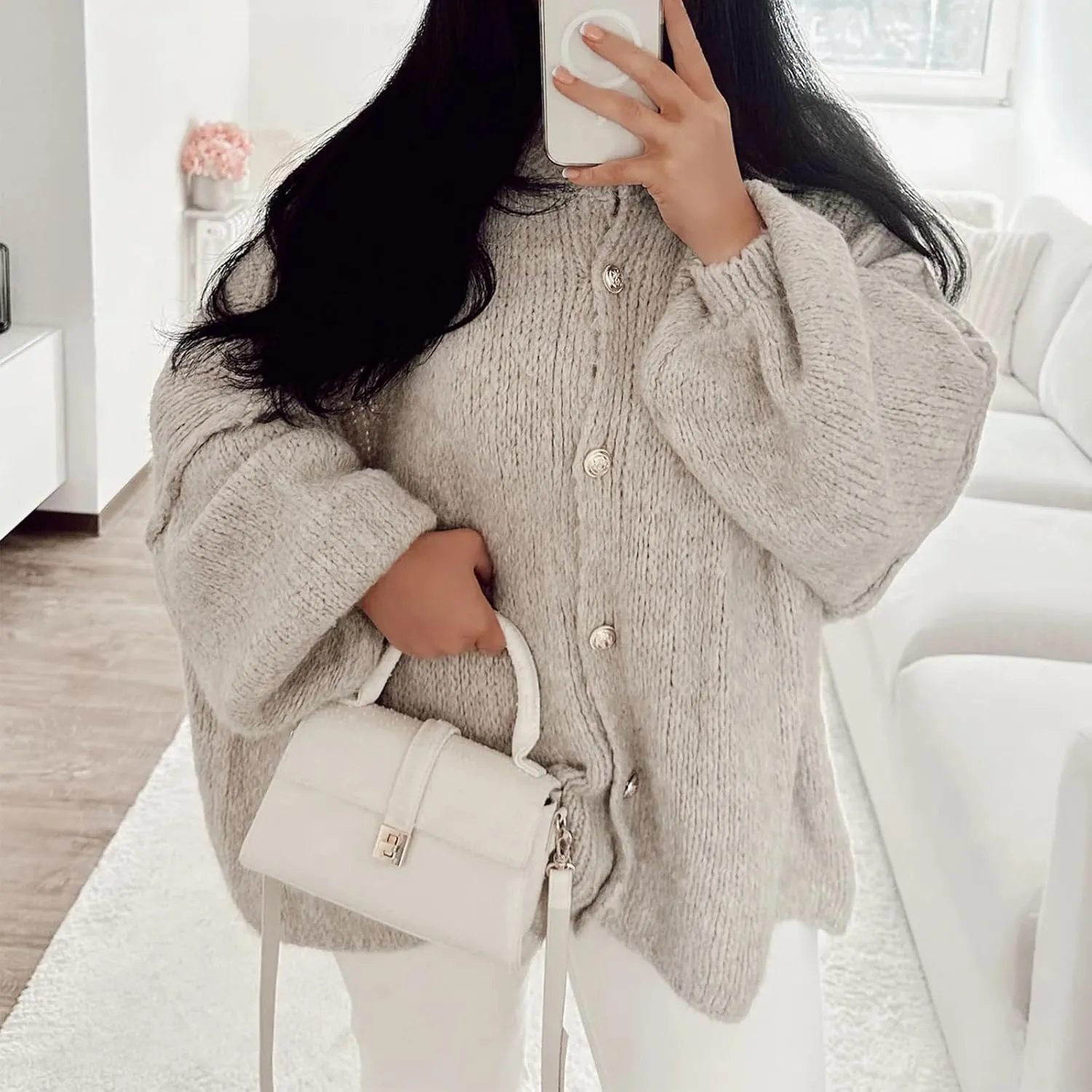 Yuemengxuan Women Oversized Cardigan Sweater Knit Button Fall Outfits Batwing Sleeve Sweaters Jackets Fashion Trendy Clothes