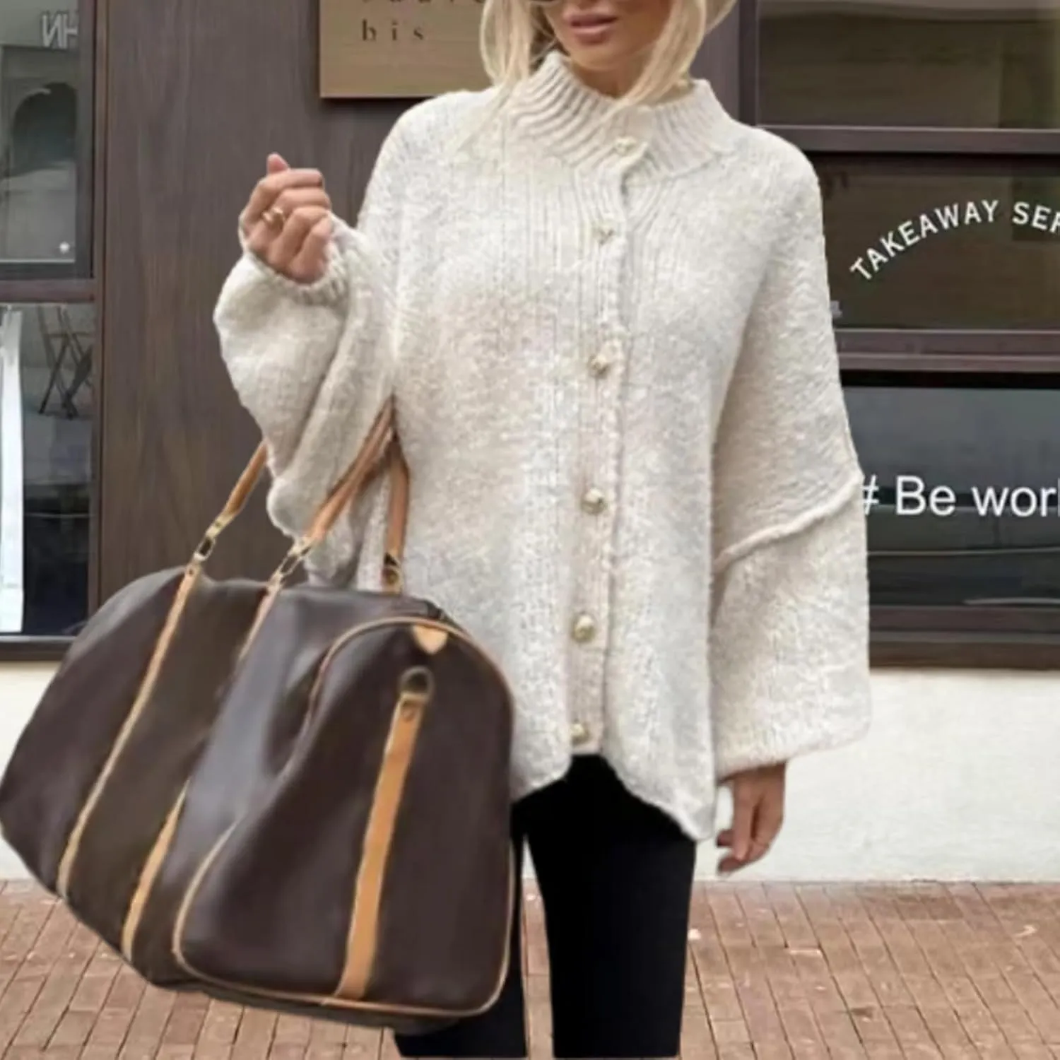 Yuemengxuan Women Oversized Cardigan Sweater Knit Button Fall Outfits Batwing Sleeve Sweaters Jackets Fashion Trendy Clothes