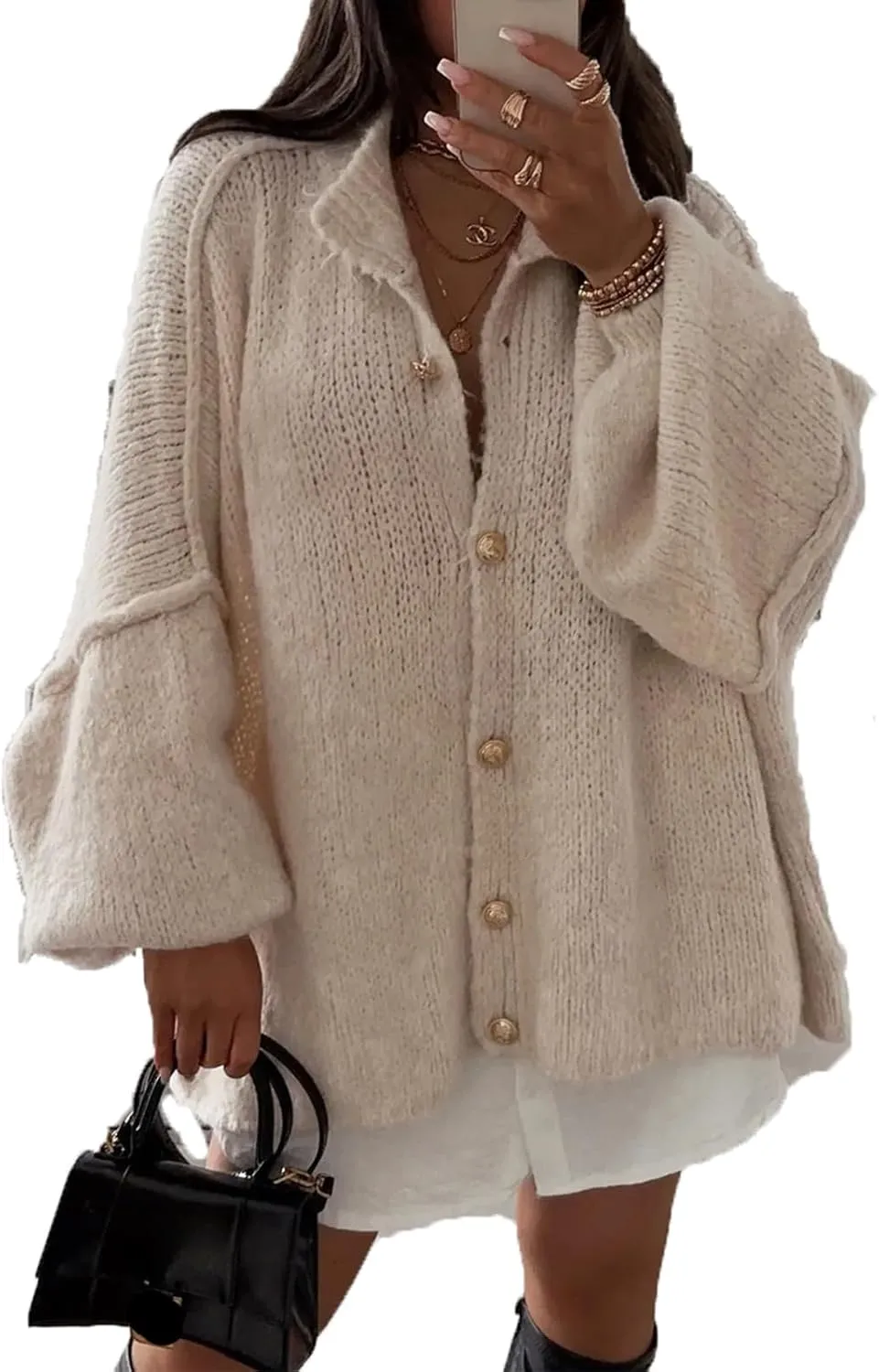 Yuemengxuan Women Oversized Cardigan Sweater Knit Button Fall Outfits Batwing Sleeve Sweaters Jackets Fashion Trendy Clothes