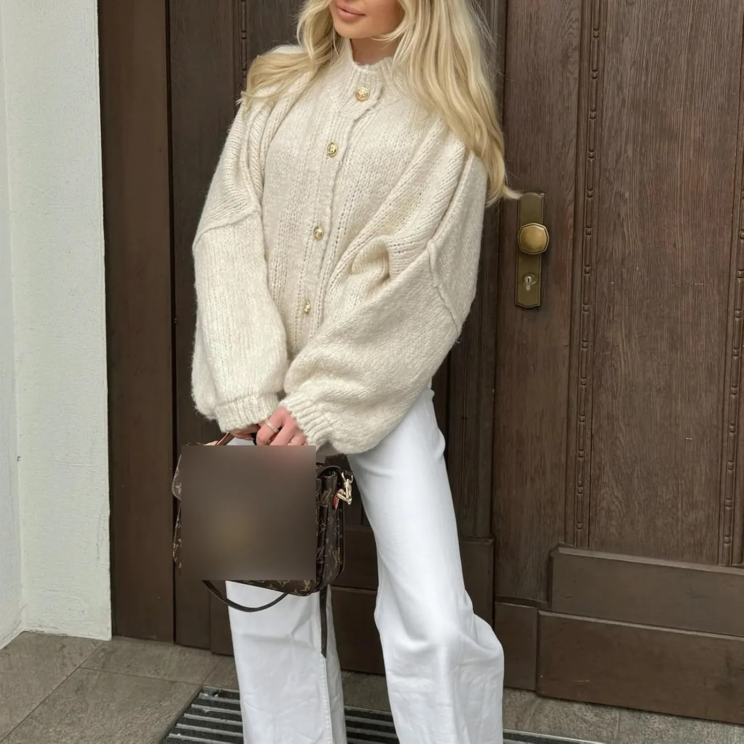 Yuemengxuan Women Oversized Cardigan Sweater Knit Button Fall Outfits Batwing Sleeve Sweaters Jackets Fashion Trendy Clothes