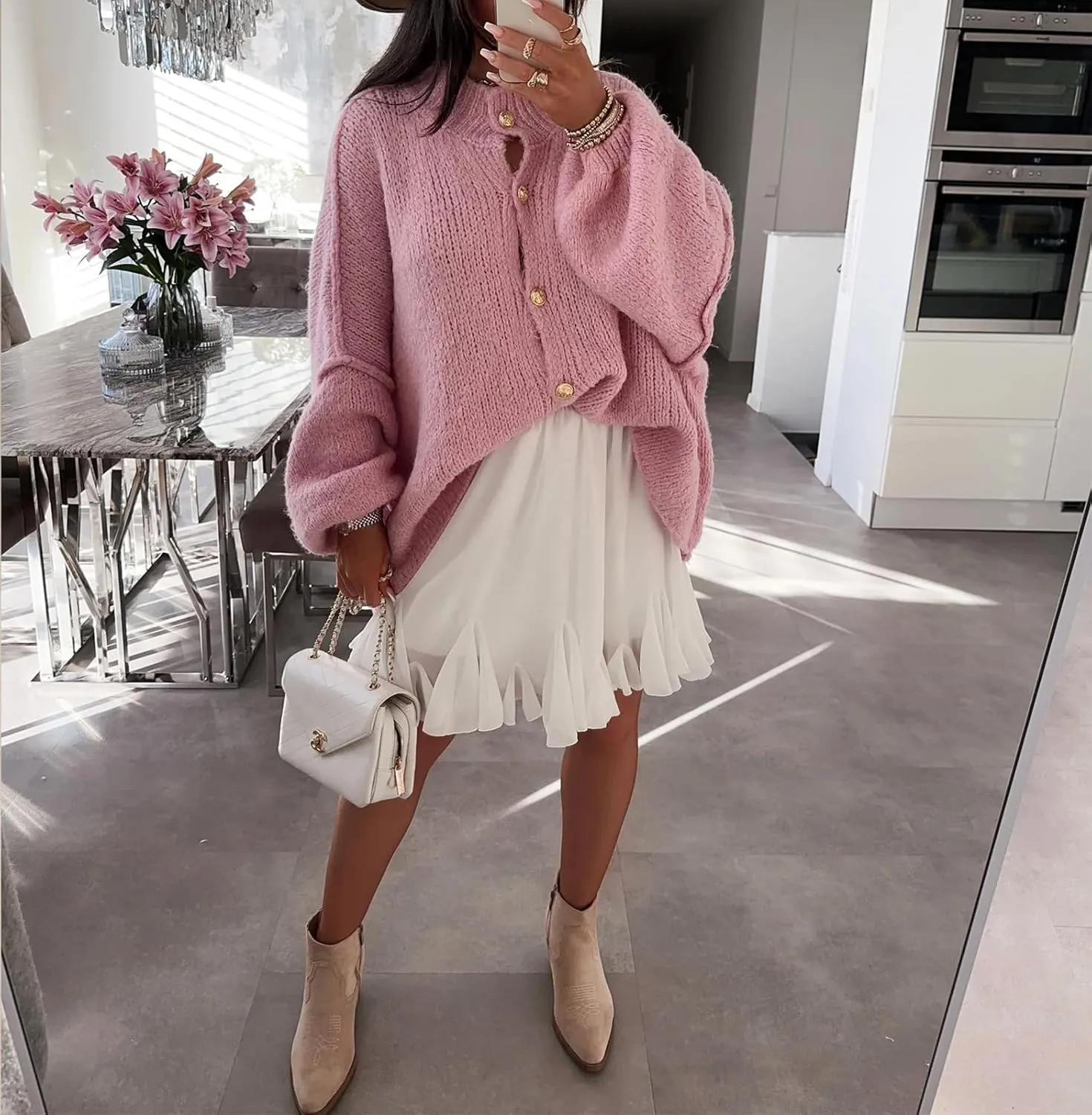 Yuemengxuan Women Oversized Cardigan Sweater Knit Button Fall Outfits Batwing Sleeve Sweaters Jackets Fashion Trendy Clothes