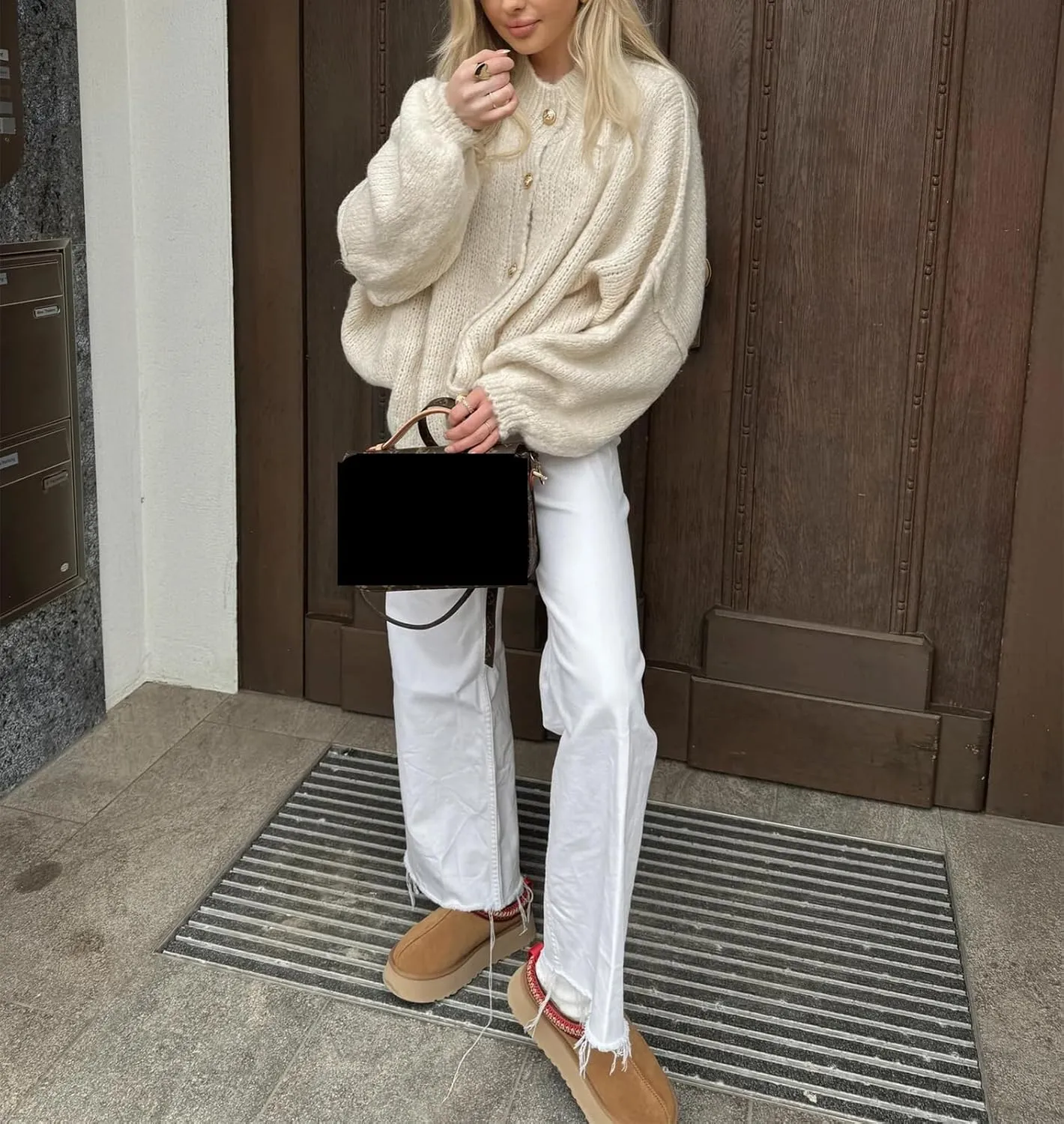 Yuemengxuan Women Oversized Cardigan Sweater Knit Button Fall Outfits Batwing Sleeve Sweaters Jackets Fashion Trendy Clothes
