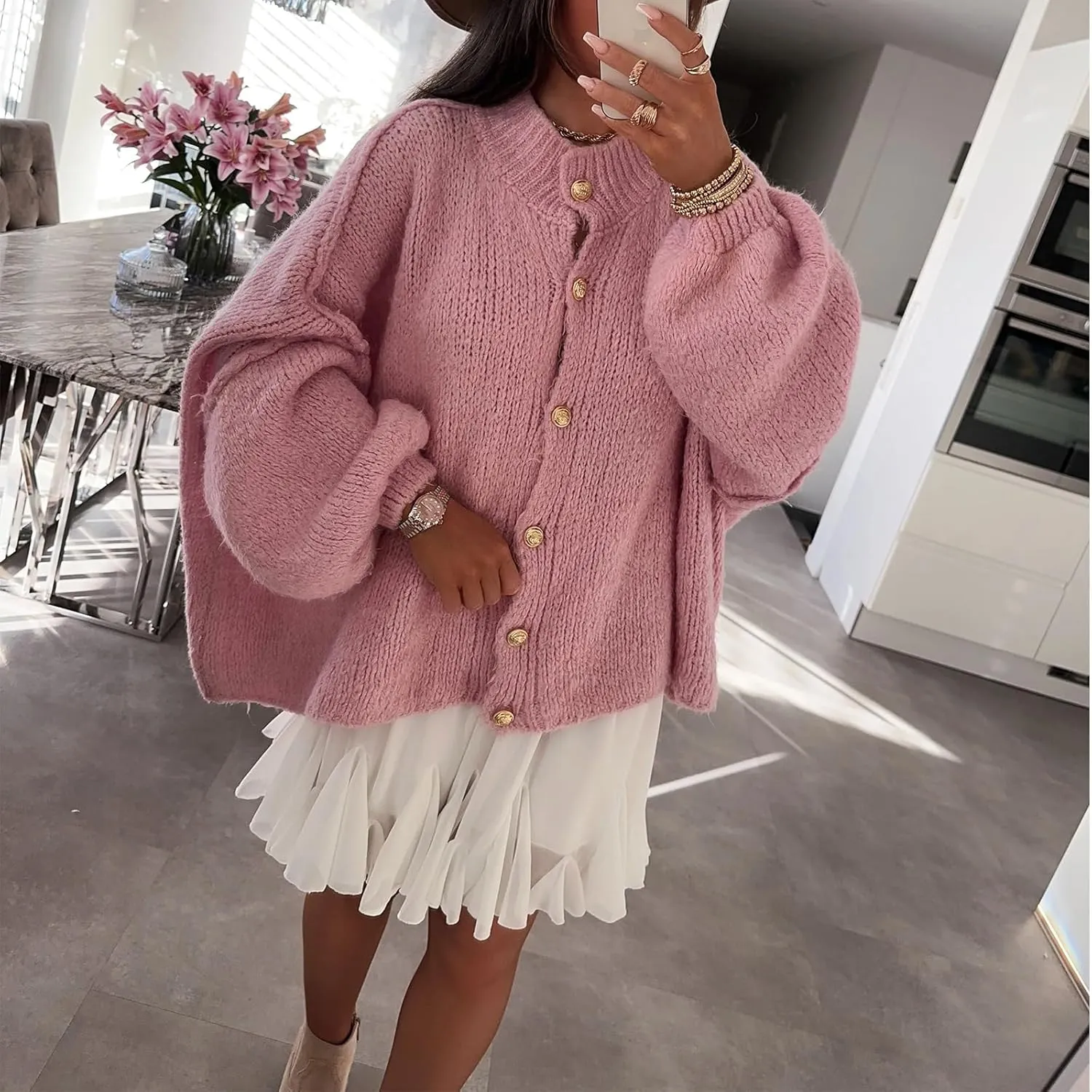 Yuemengxuan Women Oversized Cardigan Sweater Knit Button Fall Outfits Batwing Sleeve Sweaters Jackets Fashion Trendy Clothes