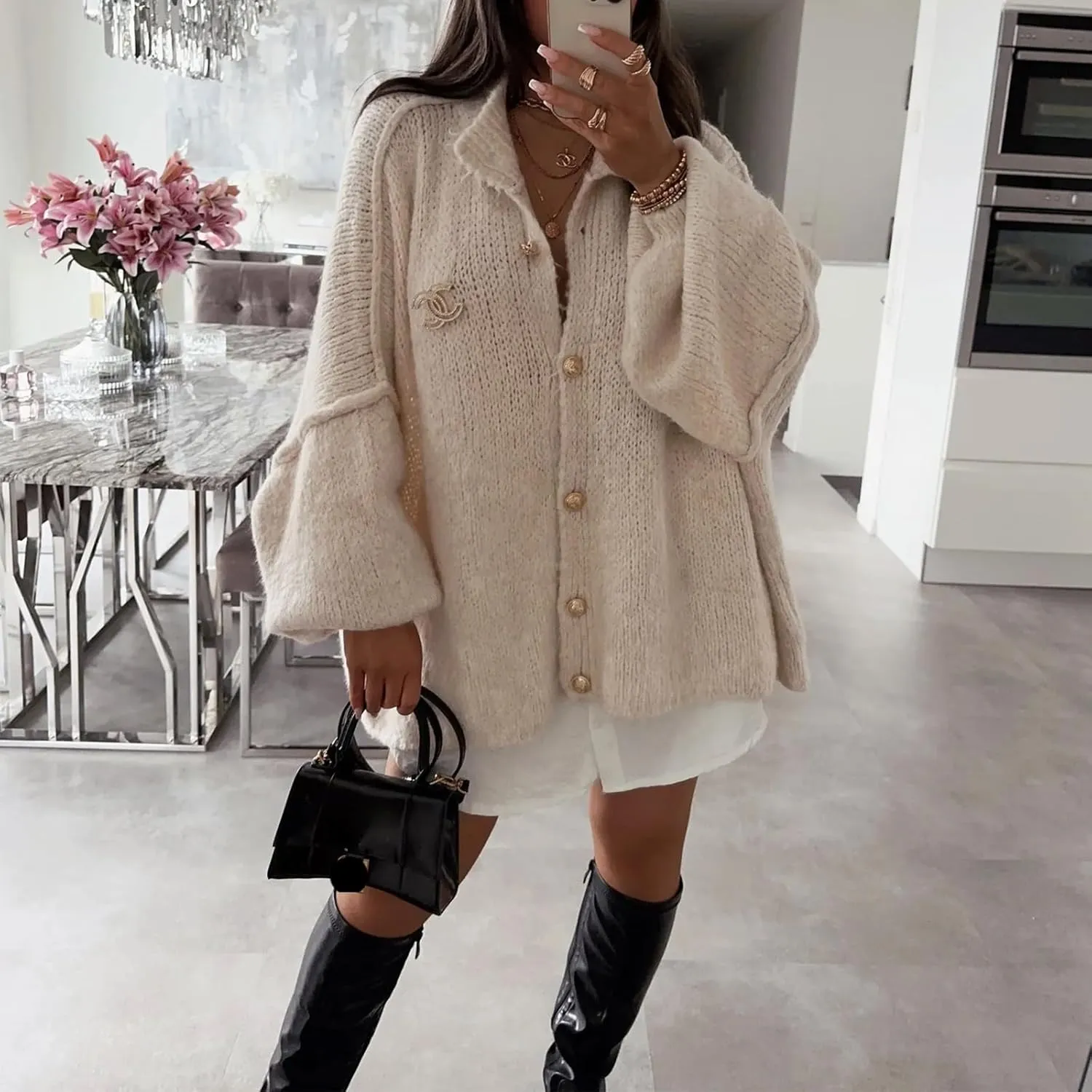 Yuemengxuan Women Oversized Cardigan Sweater Knit Button Fall Outfits Batwing Sleeve Sweaters Jackets Fashion Trendy Clothes