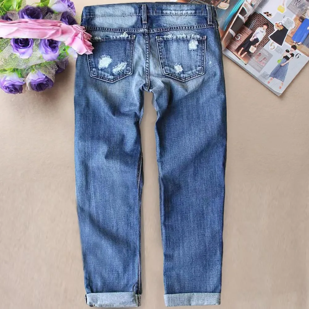 ZOCAVIA Womens Ripped Denim Pants Plus Size Casual Stretch Skinny High Waist Washed Jeans Patched Patchwork Denim Jeans