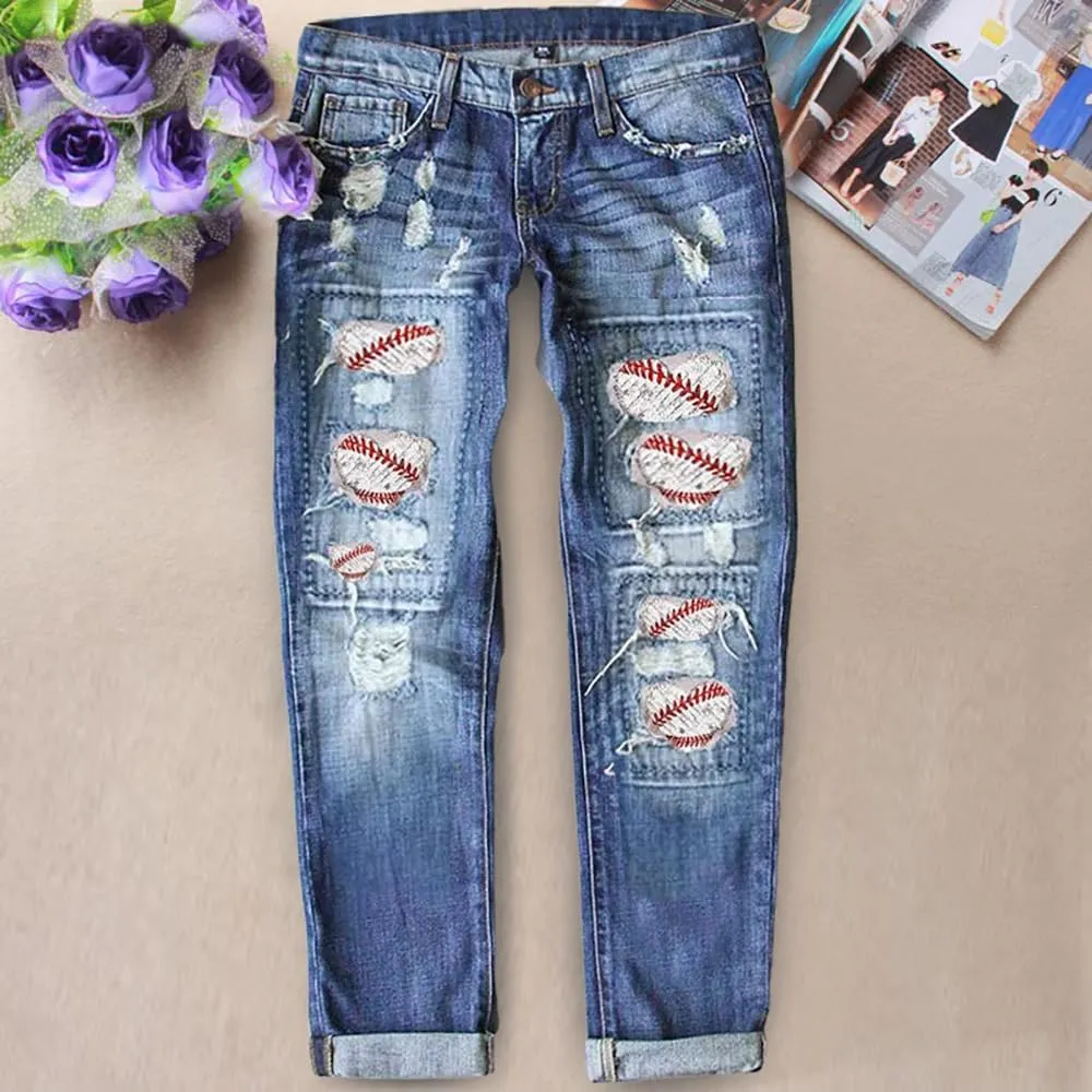 ZOCAVIA Womens Ripped Denim Pants Plus Size Casual Stretch Skinny High Waist Washed Jeans Patched Patchwork Denim Jeans
