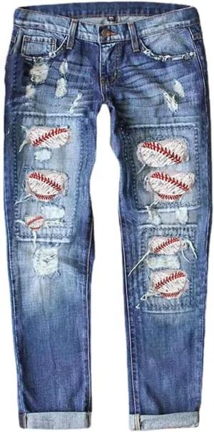 ZOCAVIA Womens Ripped Denim Pants Plus Size Casual Stretch Skinny High Waist Washed Jeans Patched Patchwork Denim Jeans
